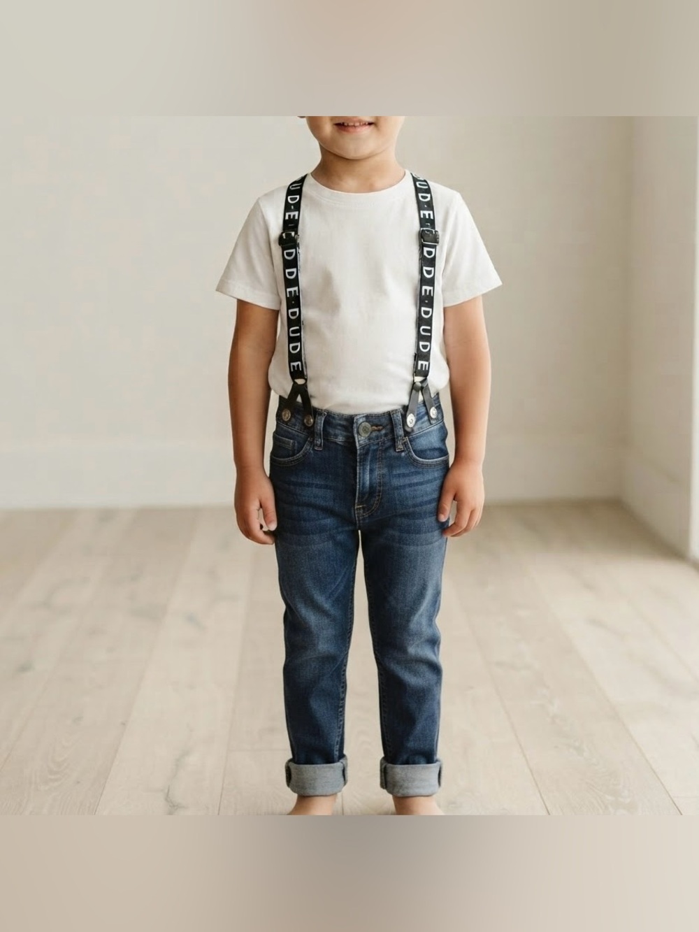 H and M Denim Jeans With Suspenders Boys Size 6 Blue Pants Adjustable Straps